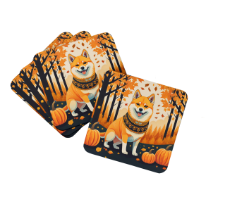 Autumn Leaves Foam Coasters (Design: Shiba Inu, size: 3.5)