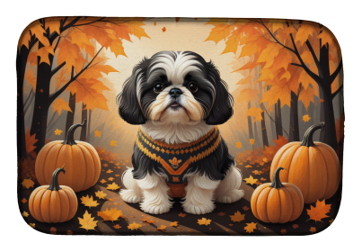Autumn Leaves Dish Drying Mat (Dog Breed: Shih Tzu, size: 14  x 21")