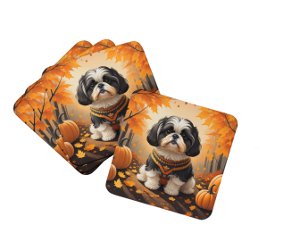 Autumn Leaves Foam Coasters (Design: Shih Tzu, size: 3.5)