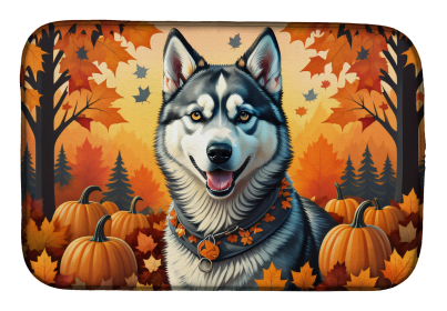 Autumn Leaves Dish Drying Mat (Dog Breed: Siberian Husky, size: 14  x 21")