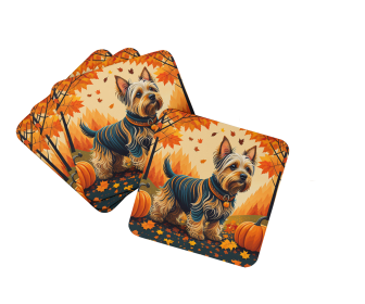 Autumn Leaves Foam Coasters (Design: Silky Terrier, size: 3.5)