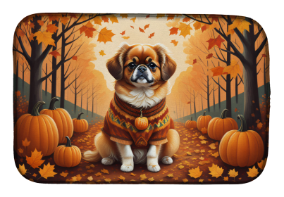 Autumn Leaves Dish Drying Mat (Dog Breed: Tibetan Spaniel, size: 14  x 21")