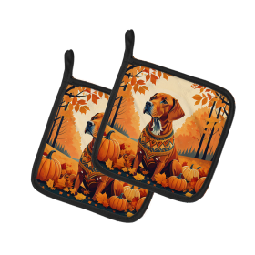 Autumn Leaves Pair of Pot Holders (Design: Vizsla, size: 7.5HX7.5W)