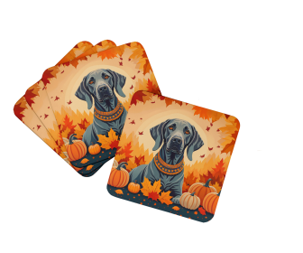 Autumn Leaves Foam Coasters (Design: Weimaraner, size: 3.5)