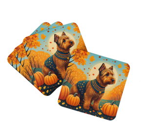 Autumn Leaves Foam Coasters (Design: Welsh Terrier, size: 3.5)