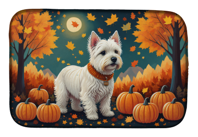 Autumn Leaves Dish Drying Mat (Dog Breed: West Highland White Terrier, size: 14  x 21")
