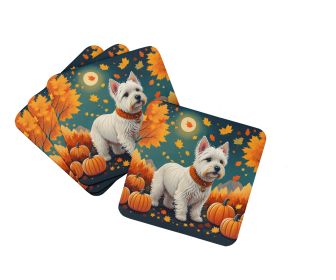 Autumn Leaves Foam Coasters (Design: West Highland White Terrier, size: 3.5)