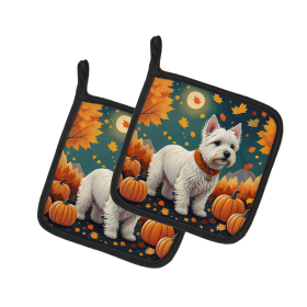 Autumn Leaves Pair of Pot Holders (Design: West Highland White Terrier, size: 7.5HX7.5W)