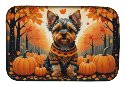 Autumn Leaves Dish Drying Mat (Dog Breed: Yorkshire Terrier, size: 14  x 21")