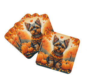 Autumn Leaves Foam Coasters (Design: Yorkshire Terrier, size: 3.5)