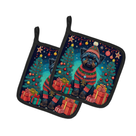 Enchanted Christmas Pair of Pot Holders (Design: Affenpinscher, size: 7.5HX7.5W)