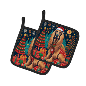 Enchanted Christmas Pair of Pot Holders (Design: Afghan Hound, size: 7.5HX7.5W)