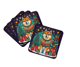 Enchanted Christmas Foam Coasters (Design: Akita, size: 3.5)