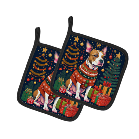 Enchanted Christmas Pair of Pot Holders (Design: Pit Bull Terrier, size: 7.5HX7.5W)