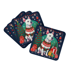 Enchanted Christmas Foam Coasters (Design: Pit Bull Terrier White, size: 3.5)