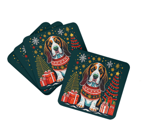 Enchanted Christmas Foam Coasters (Design: Basset Hound, size: 3.5)