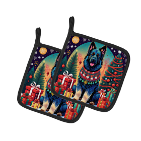 Enchanted Christmas Pair of Pot Holders (Design: Belgian Sheepdog, size: 7.5HX7.5W)