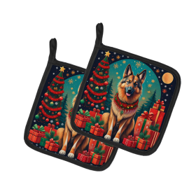 Enchanted Christmas Pair of Pot Holders (Design: Belgian Tervuren, size: 7.5HX7.5W)