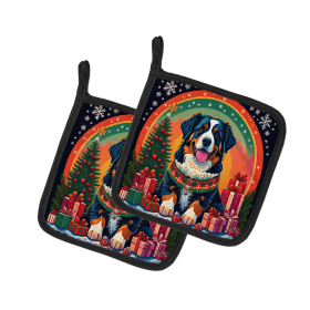Enchanted Christmas Pair of Pot Holders (Design: Bernese Mountain Dog, size: 7.5HX7.5W)