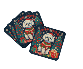 Enchanted Christmas Foam Coasters (Design: Bichon Frise, size: 3.5)
