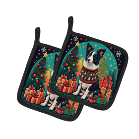 Enchanted Christmas Pair of Pot Holders (Design: Border Collie, size: 7.5HX7.5W)
