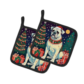 Enchanted Christmas Pair of Pot Holders (Design: Boxer White, size: 7.5HX7.5W)