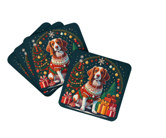 Enchanted Christmas Foam Coasters (Design: Brittany Spaniel, size: 3.5)