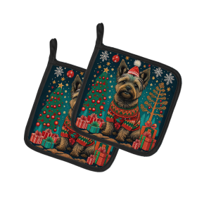 Enchanted Christmas Pair of Pot Holders (Design: Cairn Terrier, size: 7.5HX7.5W)