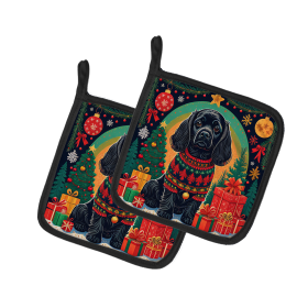 Enchanted Christmas Pair of Pot Holders (Design: Cocker Spaniel Black, size: 7.5HX7.5W)