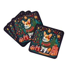 Enchanted Christmas Foam Coasters (Design: Corgi, size: 3.5)