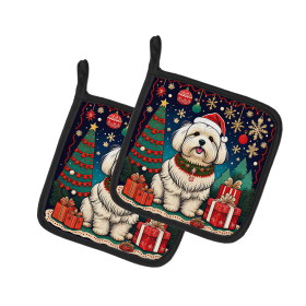 Enchanted Christmas Pair of Pot Holders (Design: Coton De Tulear, size: 7.5HX7.5W)