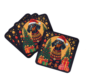 Enchanted Christmas Foam Coasters (Design: Dachshund Black and Tan, size: 3.5)