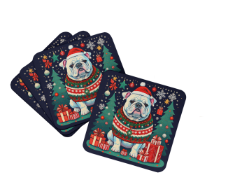 Enchanted Christmas Foam Coasters (Design: English Bulldog White, size: 3.5)