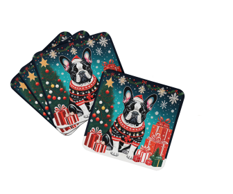 Enchanted Christmas Foam Coasters (Design: French Bulldog Black and White, size: 3.5)