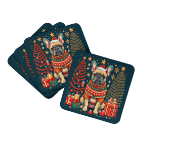 Enchanted Christmas Foam Coasters (Design: French Bulldog Fawn, size: 3.5)