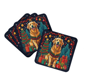 Enchanted Christmas Foam Coasters (Design: Golden Retriever, size: 3.5)