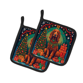 Enchanted Christmas Pair of Pot Holders (Design: Irish Setter, size: 7.5HX7.5W)
