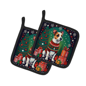 Enchanted Christmas Pair of Pot Holders (Design: Jack Russell Terrier, size: 7.5HX7.5W)