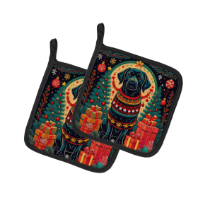Enchanted Christmas Pair of Pot Holders (Design: Labrador Retriever Black, size: 7.5HX7.5W)
