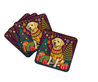 Enchanted Christmas Foam Coasters (Design: Labrador Retriever Yellow, size: 3.5)
