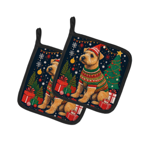 Enchanted Christmas Pair of Pot Holders (Design: Lakeland Terrier, size: 7.5HX7.5W)