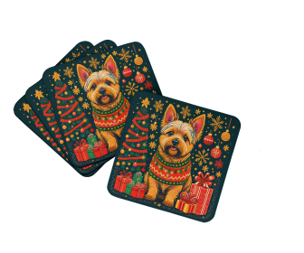 Enchanted Christmas Foam Coasters (Design: Norwich Terrier, size: 3.5)
