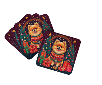 Enchanted Christmas Foam Coasters (Design: Pomeranian, size: 3.5)
