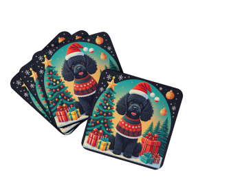 Enchanted Christmas Foam Coasters (Design: Poodle Black Toy, size: 3.5)