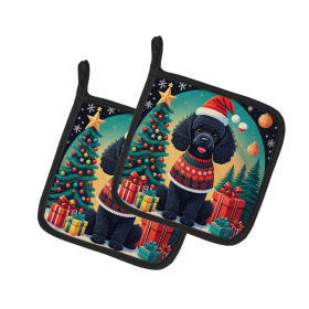 Enchanted Christmas Pair of Pot Holders (Design: Poodle Black Toy, size: 7.5HX7.5W)