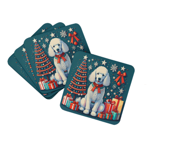 Enchanted Christmas Foam Coasters (Design: Poodle White, size: 3.5)