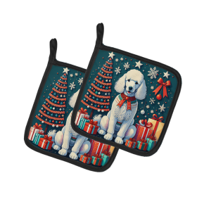 Enchanted Christmas Pair of Pot Holders (Design: Poodle White, size: 7.5HX7.5W)