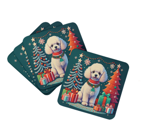 Enchanted Christmas Foam Coasters (Design: Poodle White Toy, size: 3.5)