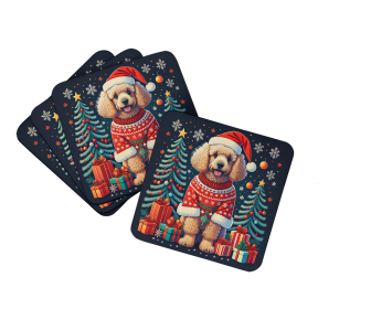Enchanted Christmas Foam Coasters (Design: Poodle Apricot Toy, size: 3.5)