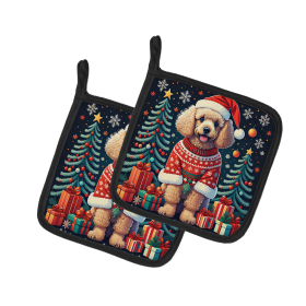 Enchanted Christmas Pair of Pot Holders (Design: Poodle Apricot Toy, size: 7.5HX7.5W)